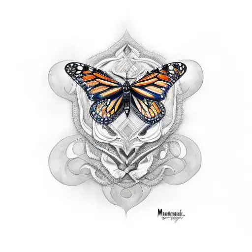 monarch butterfly with dark features and bold patterns tattoo design idea