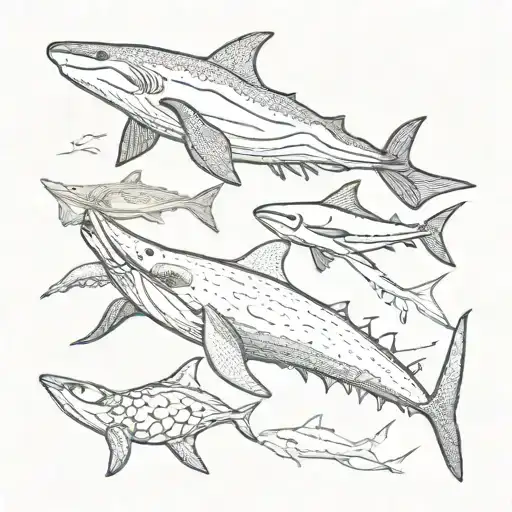 sea otter, Starfish, Hammerhead Shark, Manta Ray, Whale Shark, killer whale, octopus,  tattoo design idea