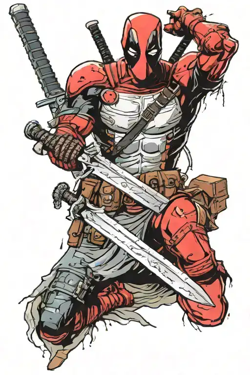 Deadpool holding moonlight greatsword from darksouls tattoo design idea