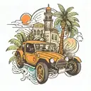 tattoo that has music monuments of Italy the word family Casa de Campo of Dominican Republic palm tree cars motocross fe tattoo design idea