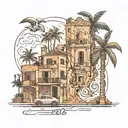 tattoo that has music monuments of Italy the word family Casa de Campo of Dominican Republic palm tree cars motocross fe tattoo design idea