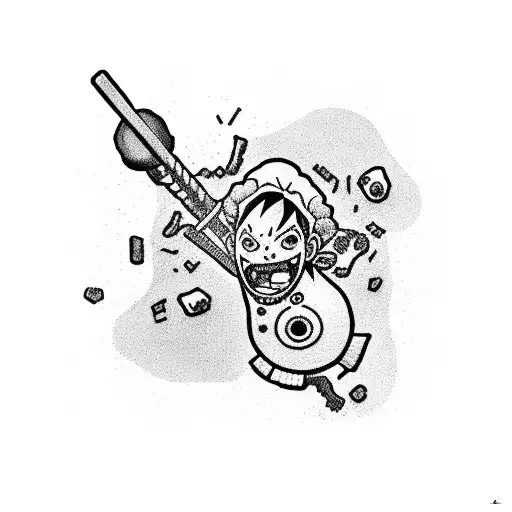 Luffy using his Gum-Gum Pistol attack surrounded by candlesticks tattoo design idea