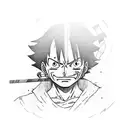 A detailed portrait of Luffy with candlestick chart patterns as his background tattoo design idea