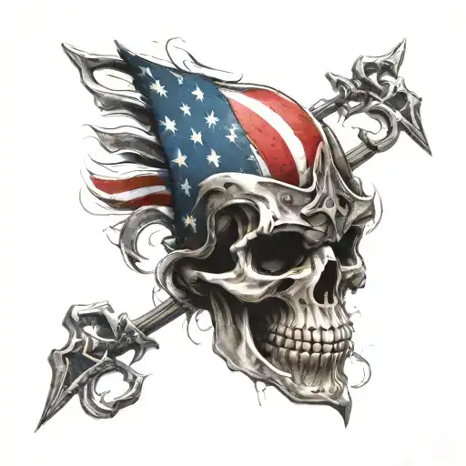patriotic American flag with skulls and spartan  tattoo design idea