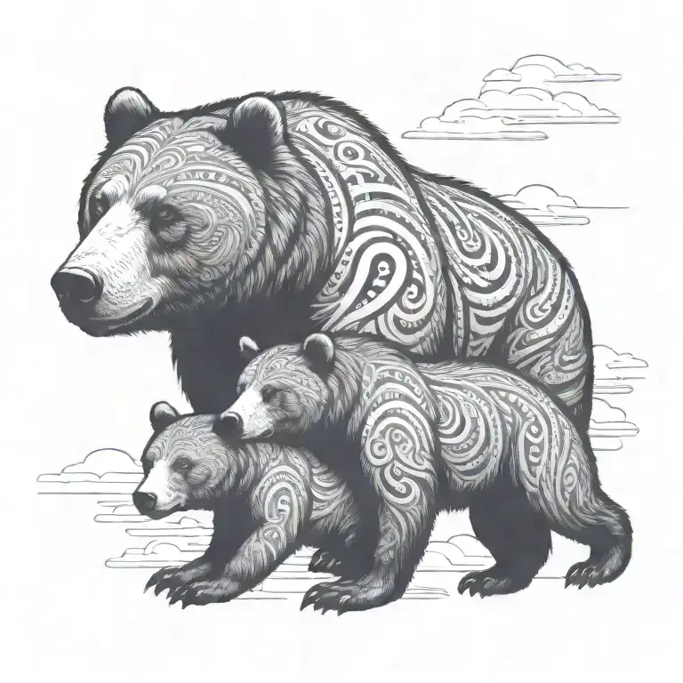 Dad bear son bear daughter bear tribal tattoo design idea