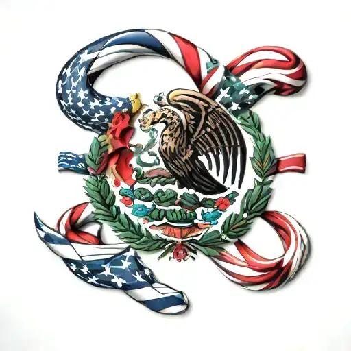 mexican flag american flag   intertwined within tattoo design idea