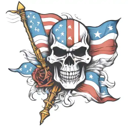 patriotic American flag with skulls and spartan  tattoo design idea