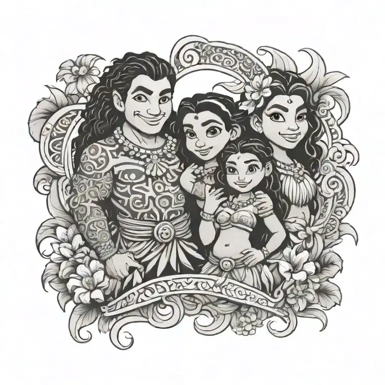 MAUI MOANA DISNEY TATTOO WITH BOY AND GIRL hispanic tattoo design idea