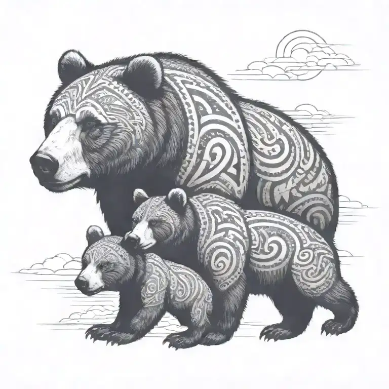 Dad bear son bear daughter bear aztec tattoo design idea