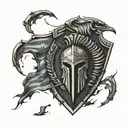 flag with spartan shield tattoo design idea