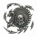 flag with spartan shield tattoo design idea