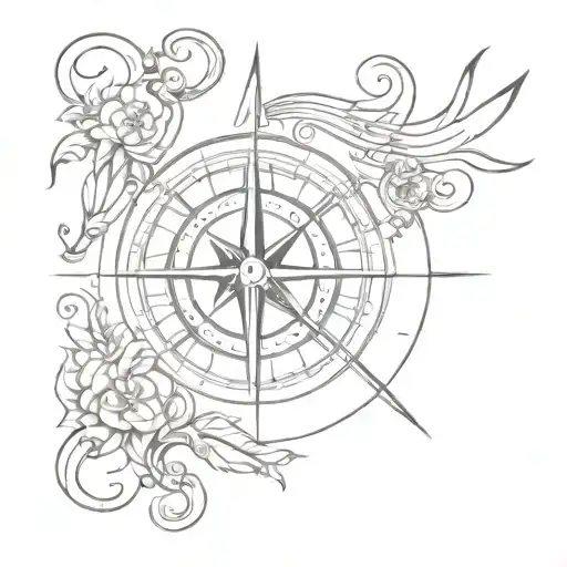 A compass rose design incorporating musical elements like a treble clef and notes tattoo design idea