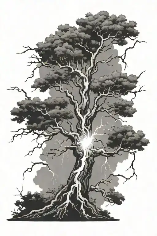 tree with lightning bolt striking tattoo design idea