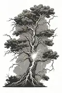 tree with lightning bolt striking tattoo design idea