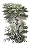 tree with lightning strike tattoo design idea
