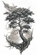 tree with lightning strike tattoo design idea