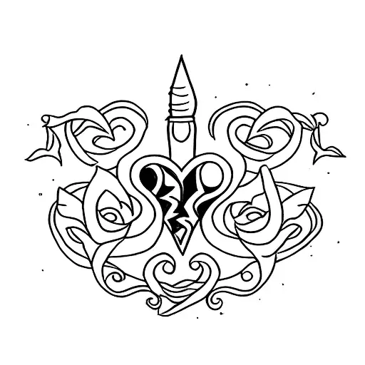 Design a captivating tattoo featuring a garter band elegantly encircling the thigh and holding a dagger piercing a heart tattoo design idea