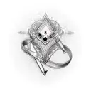 Design a captivating tattoo featuring a garter band elegantly encircling the thigh and holding a dagger piercing a heart tattoo design idea