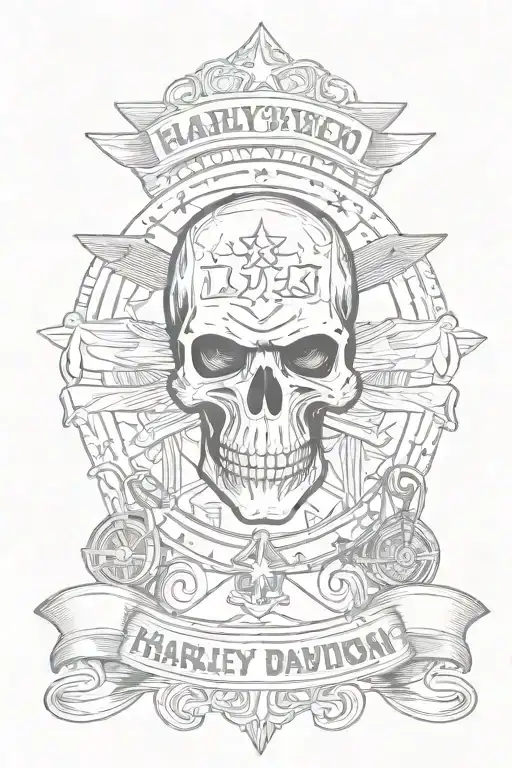 Harley davidson logo and skull with flag background  tattoo design idea