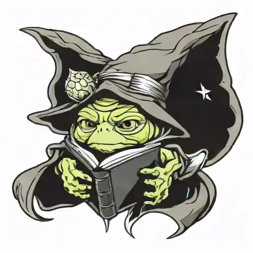 brussel sprout wizard hat and holding open book tattoo design idea