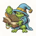brussel sprout wizard hat and holding open book rainbow spell tattoo design idea