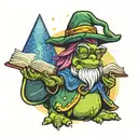 brussel sprout wizard hat and holding open book rainbow spell tattoo design idea