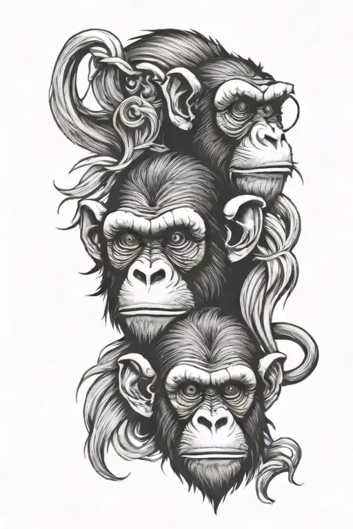 3 monkeys representing the personalities tattoo design idea