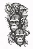 3 monkeys representing the personalities tattoo design idea