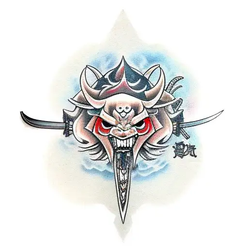 Oni sword with coi fish surrounding it  tattoo design idea