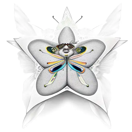 Butterfly bird tulip cool grey star tattoo design idea