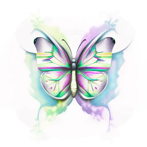Butterfly bird tulip cool grey  tattoo design idea