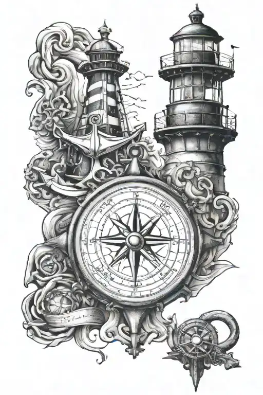 anchor compass lighthouse tattoo design idea