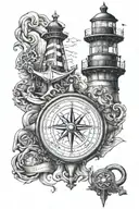 anchor compass lighthouse tattoo design idea