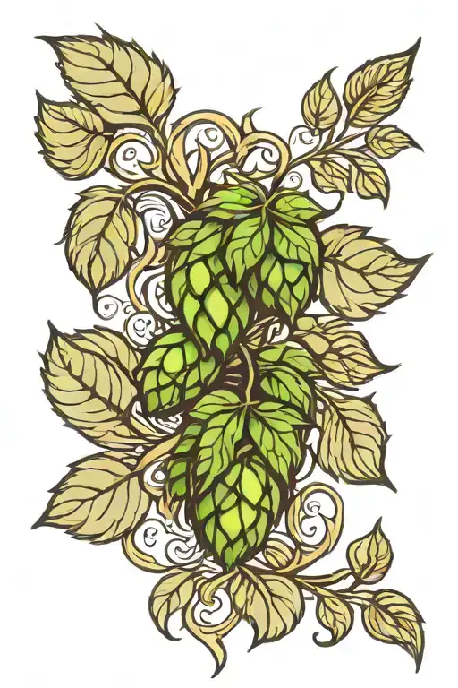 hops vines with barley tattoo design idea