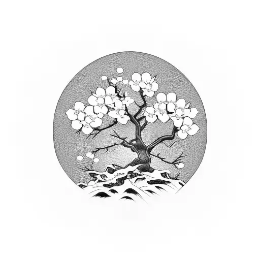 A cross intertwined with a Japanese cherry blossom tree tattoo design idea