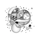 astronaut sitting on planets horizontal  tattoo design idea