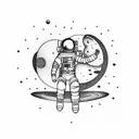 astronaut sitting on planets horizontal  tattoo design idea