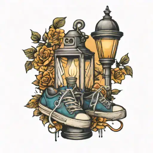 lamp post and sneakers tattoo design idea