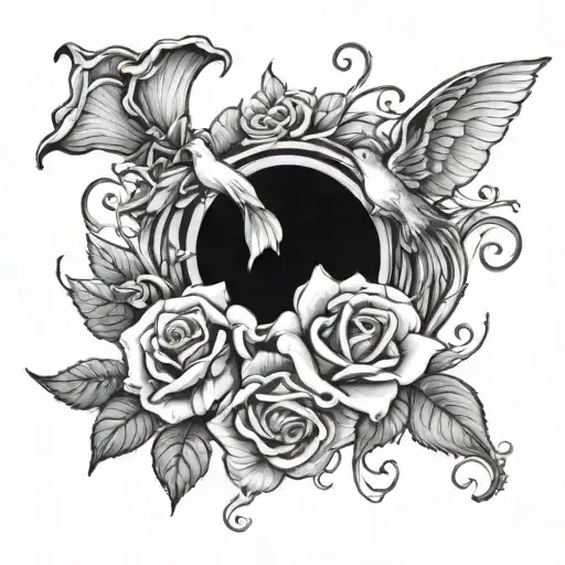roses with angel trumpet flowers blooming tattoo design idea