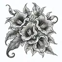 roses and angel trumpet flowers blooming tattoo design idea