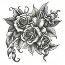 roses and angel trumpet flowers blooming tattoo design idea