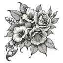 roses and angel trumpet flowers blooming tattoo design idea