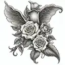 roses with angel trumpet flowers tattoo design idea