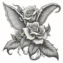 roses with angel trumpet flowers tattoo design idea