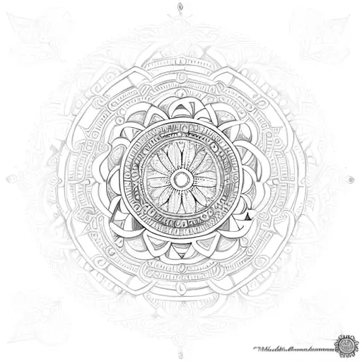An intricate mandala design with the phrase 'trust in God' forming the center and 'let it go' radiating outward tattoo design idea
