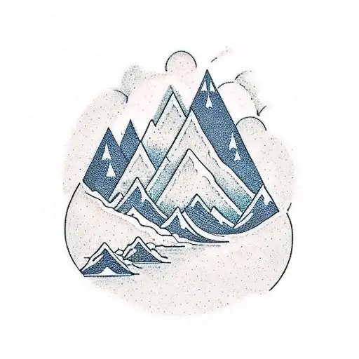 A peaceful mountain landscape with the words 'trust in God' carved into the peaks and 'let it go' flowing in the river below tattoo design idea