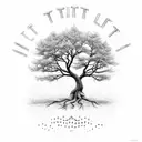 A graceful tree with roots that spell out 'trust in God' and branches that form the phrase 'let it go' as they reach towards the sky tattoo design idea