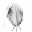 A delicate feather floating in the wind, with 'trust in God' etched on the shaft and 'let it go' written on the wispy strands tattoo design idea