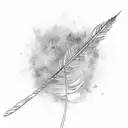 A delicate feather floating in the wind, with 'trust in God' etched on the shaft and 'let it go' written on the wispy strands tattoo design idea