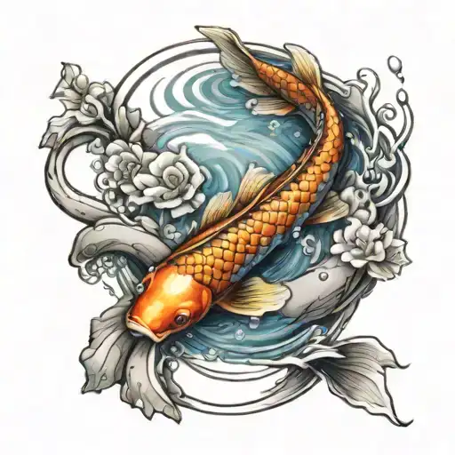Koi fish swimming upstream A stone path towards bright shining full tattoo design idea